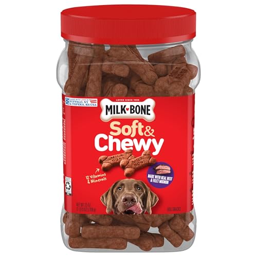 Milk-Bone Soft & Chewy Dog Treats, Made with Real Beef & Filet Mignon, 25 Ounce Canister