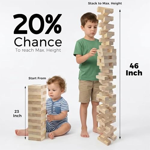 Outdoor Games Large Wooden Tower Stacking Game - 54 Premium Pine Blocks Stack up to 4FT with Custom Rules Board & Heavy Duty Carry Bag - Outdoor Lawn Games for Backyard Parties, Camping, Tailgating