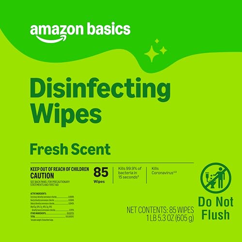 Basics Disinfecting Wipes, Lemon & Fresh Scent, Sanitizes/Cleans/Disinfects/Deodorizes, 255 Count (2 Packs Lemon, 1 Pack Fresh Scent)
