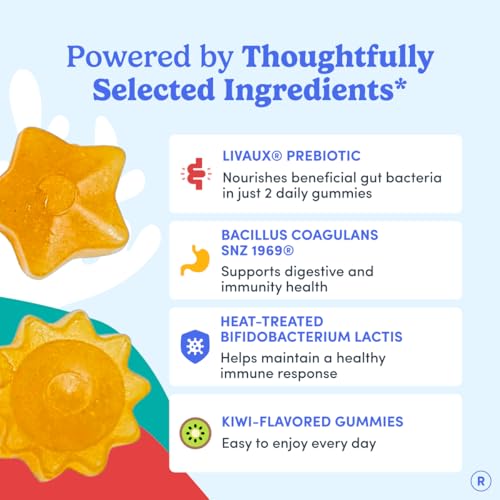 FIRST DAY Toddler Tribiotic Gummies (Ages 2-3) | Kids Probiotic Gummies | 3 in 1 Pre + Pro + Postbiotics for Kids Digestive & Immune Health - Kiwi, 60 Counts (30 Days Supply)