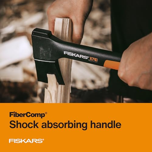 Fiskars X7 Small 14" Hatchet Axe with Sheath for Chopping Wood Kindling for Campfires, Outdoors & Camping, Insert-Molded Forged Steel Head, Low-Friction Blade, Shock Absorbing Handle & Non-Slip Grip