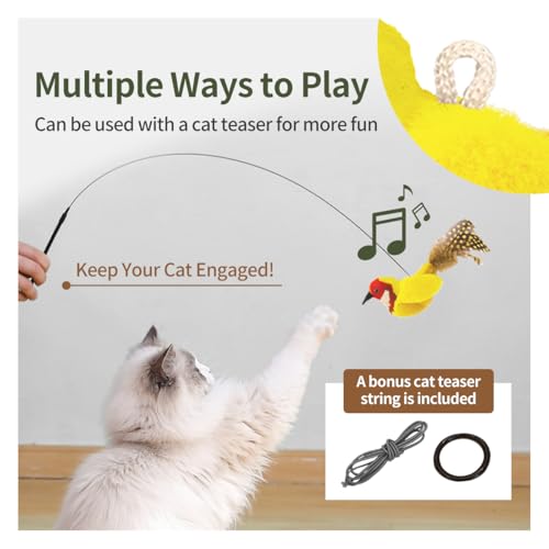 Catnip Cat Toys Satisfy Cat's Natural Hunting Instintion for Indoors Cats Feather Toys Interactive with Lifelike Chirp Sound Chirping Bird Kitten Toy (2 Pack)