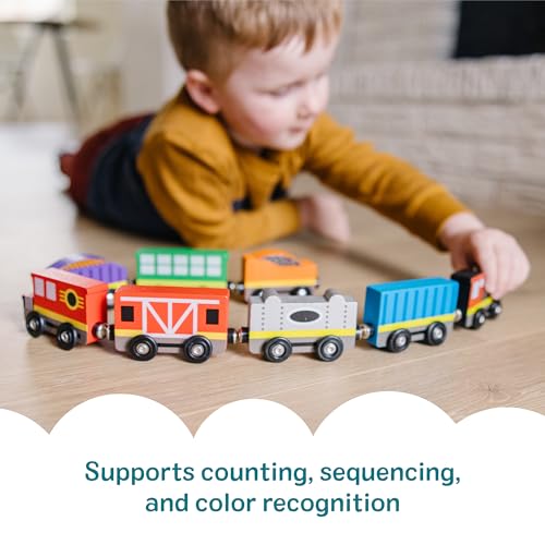 Melissa & Doug Wooden Train Cars, 8-Piece Magnetic Train Set with Toy Storage Tray, Steam Engine, Caboose, Coal & Passenger Cars, Montessori-Inspired Pretend Play Toys for Kids Ages 3+
