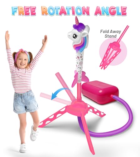 beefunni Unicorn Rocket Launcher for Kids, 4 Unicorns Outdoor Toys for Girls, Christmas Easter Birthday Gifts for Girls Ages 2 3 4 5 6 7 8 Years Old, Fun Indoor Toys for Kids Ages 2-4-6 Years Old