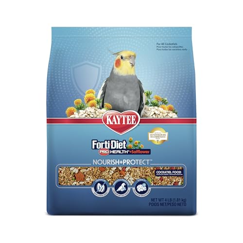 Kaytee Forti-Diet Pro Health+Safflower Nourish+Protect Cockatiel Food, Supports Breeding and Molting, Nutrition Backed by Science, Digestive and Brain Health, 4 pounds