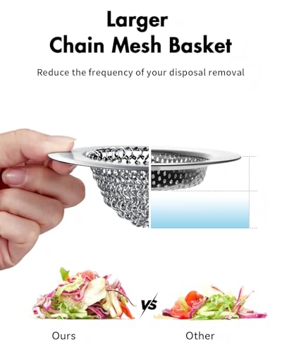 Revolutionary Kitchen Sink Drain Strainer/Patented Reversible Chain Mesh, Effortless Cleaning & Debris Catcher, Large Capacity, Anti-Clog, 304 Stainless Steel & Rust-Proof/Handmade