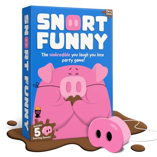 Snort Funny – The Oinkredible You Laugh You Lose Party Game, Family Games for Kids and Adults w/ 150 Challenge Cards, 5 Pig Snouts & Mud Tokens, Funny Games for Friend & Family, 4-8 Players, Ages 8+