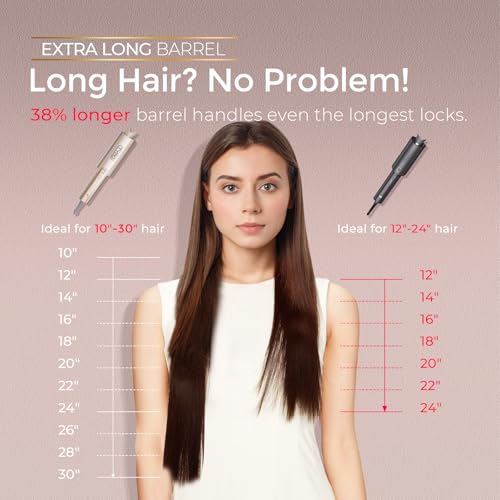 TYMO CurlPro Plus Automatic Rotating Curling Iron - Upgraded Long Barrel Curling Wand for Long Hair, Ceramic Hair Curler for Women, Anti-Scald, Tangle-Free, 600M Ionic, Dual Voltage, Gold, 1 Inch