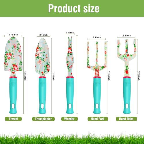 Garden Tools Set WANCHI 10 Piece Heavy Duty Floral Garden Tool Set Gardening Gifts for Women Men Birthday Rust-Proof Aluminum Garden Hand Tools Gardening Kit with Tote Bag Apron Glove