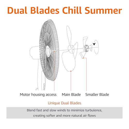 Basics 16" Pedestal Fan with Remote for Bedroom, Living Room, Office, Adjustable Height, Dual-Layered Blades, 3 Speeds, 3 Modes, Timer, Tilt Head, 60W, Black