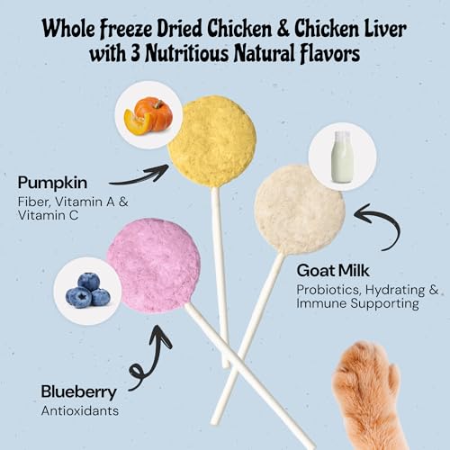 MalsiPree Cat Lollipop Treats - Interactive Cat Toy & Freeze Dried Cat Treats - Fun Suckers & Pops - Healthy Cat Birthday Treats, Cake Alternative & Snack - Food Toppers Chicken & Pumpkin, 18 Pack