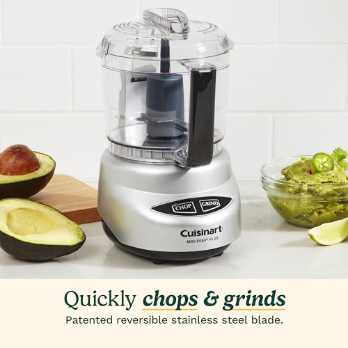 Cuisinart Mini-Prep Plus Food Processor, 3 Cup Mini Food Processor to Chop Herbs, Vegetables, and Hard Cheese, 3 Cup Work Bowl, Reversible Stainless Steel Blade, DLC-2ABC, Brushed Chrome