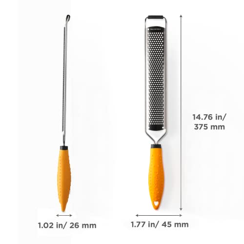 Deiss PRO Lemon Zester & Heavy Duty Cheese Grater & Vegetable Grater - Parmesan Cheese Lemon, Garlic, Nutmeg, Chocolate, Fruits, Vegetables, Ginger Grater - Cheese Shredder & Stainless Steel Grater