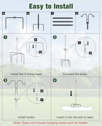 Double Shepherds Hooks, 76 Inch Bird Feeder Pole with 5-Prong Base, 3/4 Inch Thick Heavy Duty Adjustable Garden Hooks for Hanging Plants, Hummingbird Feeder, Solar Lights, Lantern Outdoor Garden Decor