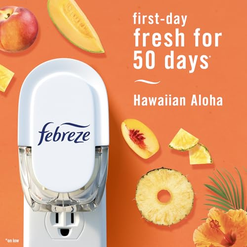 Febreze Plug In Air Freshener, Odor-Fighting Scented Oil Refill, Air Fresheners for Home and Bathroom and Kitchen, Long Lasting for Strong Odors, Hawaiian Aloha Scent, 0.87oz Refills, 3 Count