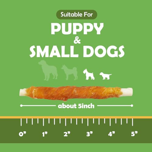 MON2SUN Dog Treats, Rawhide Twist Chicken Hide Sticks, Suitable for Puppy and Small Dogs, 5 Inch (Chicken, 14.11 oz)