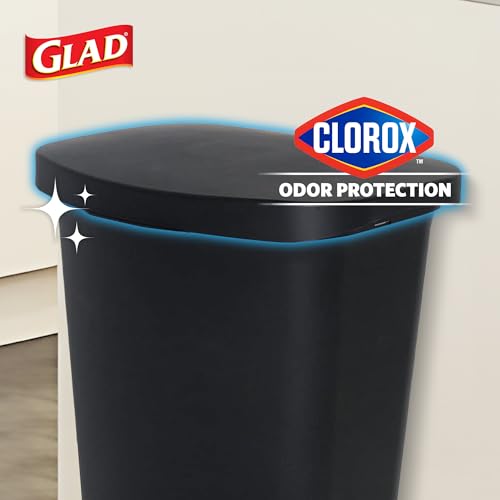 Glad 13 Gallon Trash Can | Plastic Kitchen Waste Bin with Odor Protection of Lid | Hands Free with Step On Foot Pedal and Garbage Bag Rings, Black