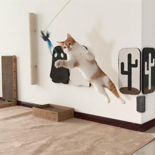 miwoowim Interactive Cat Toys for Indoor Cats - 35'' Steel Wire and 6PCS Feather Bird Refills,Teaser Toy,Cat Wand Toy,Feathers & Bells, Realistic Bird Impression (7 PCS)