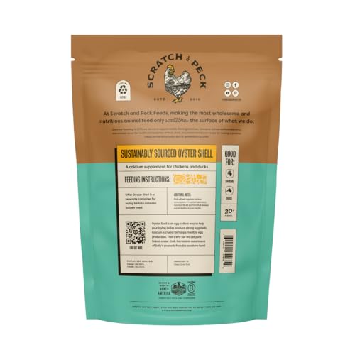 Scratch and Peck Oyster Shell Supplement - 4 lb Bag - Natural Calcium Boost for Healthy Eggshells in Chickens and Ducks, Sustainably Sourced Pure Flaked Oyster Shell