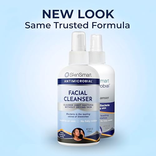 SkinSmart Antimicrobial Facial Cleanser for Breakouts & Blemishes; Hypochlorous Acid Formula Targets Bacteria to Reduce Skin Irritation and Flush Pores Clean, 8 oz Spray, All Ages & All Skin Types