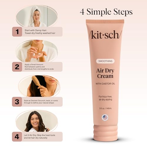 Kitsch Smoothing Air Dry Cream for Hair – Frizz Control Hair Care Product with Castor Oil & Coconut Oil – Weightless Styling Cream - Enhances Natural Texture Appearance | Ideal Gifts for Women – 5 oz