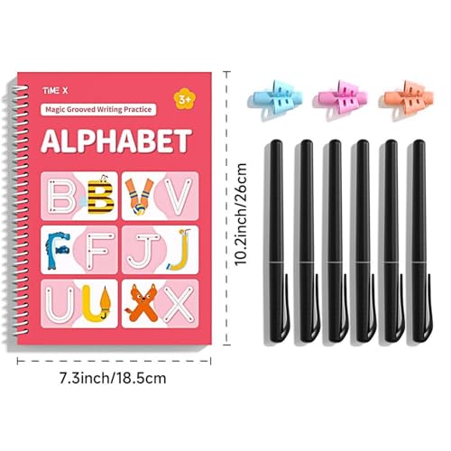 TIME X Magic Grooved Writing Practice Books, Reusable 3D Groove Handwriting Practice Workbooks for Kids Ages 3-8, Large Preschool Writing Books with Disappearing Ink for Kids 5-7 (Practice 6-Books)