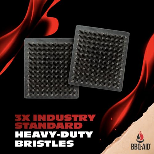 BBQ-Aid Grill Brush and Scraper for Barbecue – Grill Brush for Outdoor Grill with Extended, Large Wooden Handle and Replaceable Stainless Steel Bristles Head –No Scratch- BBQ Grill Brush for Any Grill