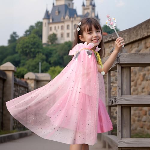 Meland Princess Dress Up for Girls 3-8, Cape with Crown & Tutu, Birthday Gift for Toddler Girls, Pretend Play Toys for Kids