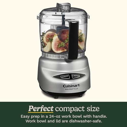 Cuisinart Mini-Prep Plus Food Processor, 3 Cup Mini Food Processor to Chop Herbs, Vegetables, and Hard Cheese, 3 Cup Work Bowl, Reversible Stainless Steel Blade, DLC-2ABC, Brushed Chrome