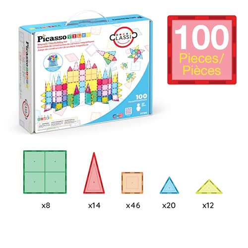 PicassoTiles 100 Piece Set 100pcs Magnet Building Tiles Clear Magnetic 3D Blocks Construction Playboards, Creativity Beyond Imagination, Inspirational, Recreational, Educational Conventional