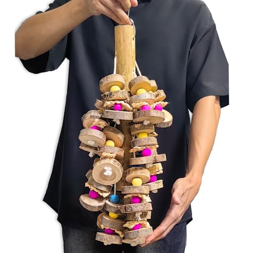 Extra Large Bird Parrot Toys- 19.7 inch Multicolored Natural Wooden Block Parrot Chewing Toy Suggested for Macaws cokatoos, African Grey and a Variety of  Parrots. (Large Size)