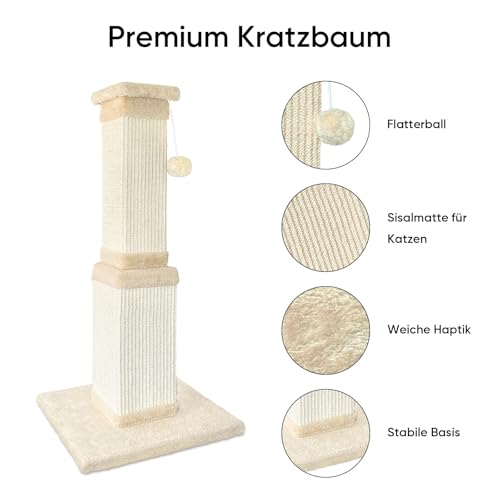 Cat Scratching Post for Large Cats, Cat Scratcher for Indoor Cats Adults, Sturdy Sisal Scratch Post to Protect Furniture, 32 Inch, Beige