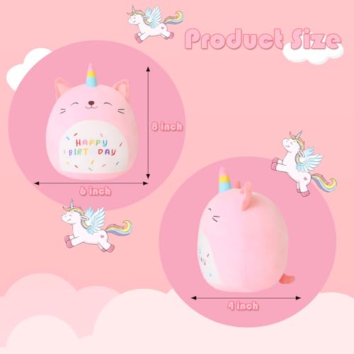 SQEQE Unicorn Cat Plush Kawaii Birthday Cat Plushies Pillow Cat Stuffed Animal Toy Soft Plushie Doll Gifts for Kids Decor(Caticorn, 8 Inch)