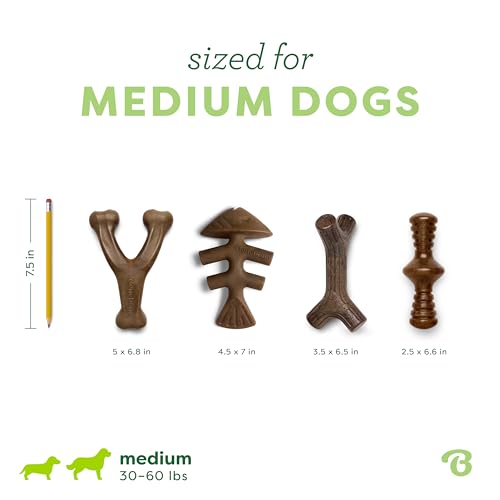 Benebone Medium 4-Pack Dog Toys for Aggressive Chewers – Durable Dog Bones, Made in USA – Dog Toys for Medium Dogs Under 60 lbs