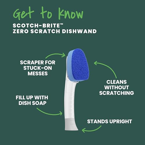 Scotch-Brite Non-Scratch Dishwand Kit, Includes 1 Wand & 8 Refill Pads, Keep Hands Out of the Mess, Blue
