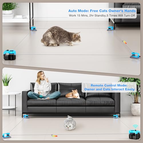 Interactive Cat Toy for Indoor Cats, Auto/Remote Control DIY Cat Mouse Hunting Treadmill Keep Bored Kitten Puppy Entertained to Chase, Feather Toy to Exercise-Sky Blue