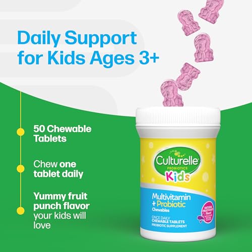 Culturelle Kids Complete Chewable Multivitamin + Probiotic For Kids, Ages 3+, 90 Count, Digestive Health, Oral Health & Immune Support - With 11 Vitamins & Minerals, including Vitamin C, D3 & Zinc