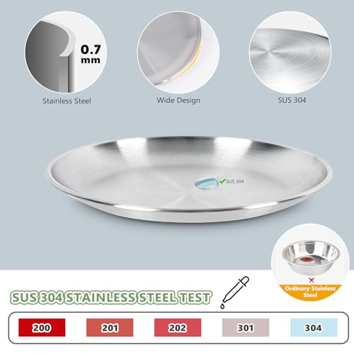 4-Pack Stainless Steel Cat Food Bowls, Shallow Whisker-Friendly Non-Slip Silicone Base Metal Dishes, Easy to Clean Indoor Feeding Flat Plates for Cat, Kitten, Small Dog (6.7")