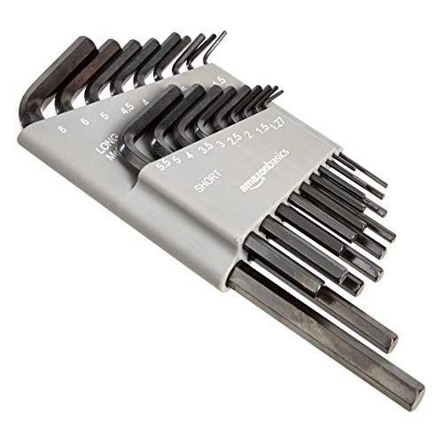 Basics 36-Piece Allen Wrench/Hex Key Set, SAE & Metric Sizes, Chrome Vanadium Steel with Long Arm, 2 Organized Storage Cases