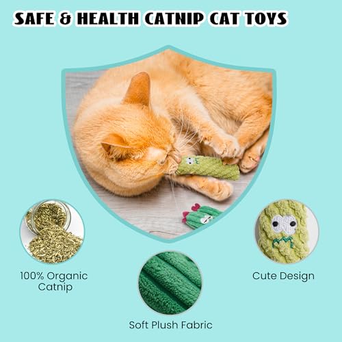 Pawsible Cat Toys for Indoor Cats, 100% Pure Organic Catnip-Filled Toys Without Cotton, Interactive Cactus Kitten Toy for Anxiety Relief, Soft Cute Teething &Chew Toys, 5 Pack