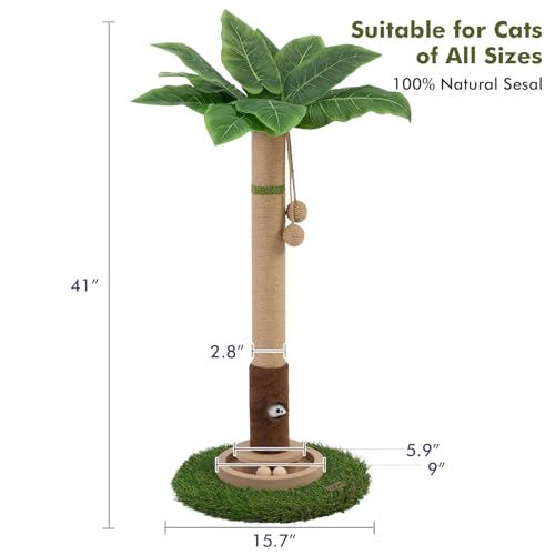 Woochpet Cat Scratching Post 35'' Tall Cat Scratcher Tree Tower Scratching Posts for Indoor Cats with Cat Toy Mouse Hole and Interactive Wooden Ball for Kittens Adults Cats