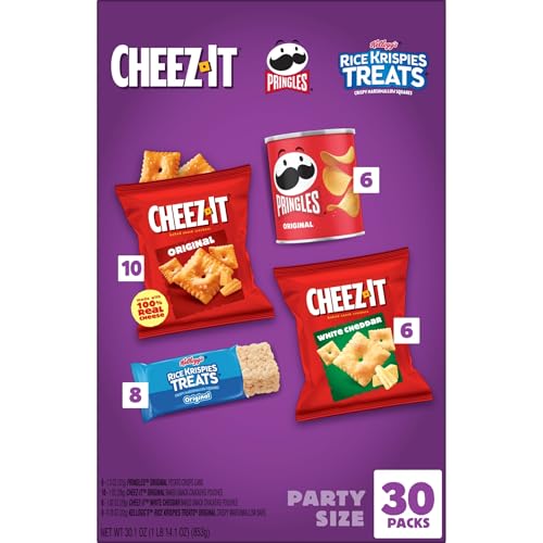 Kellogg's Cheez-It, Pringles & Rice Krispies Treats Snacks Mega Variety Pack, 30.1oz Box (30 Count)