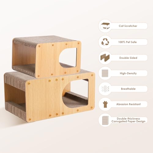 EHEYCIGA Cardboard Cat Scratcher House, 17-Inch Corrugated Cat Scratcher for Indoor Cats, Kitten Scratching Board Pad, Brown