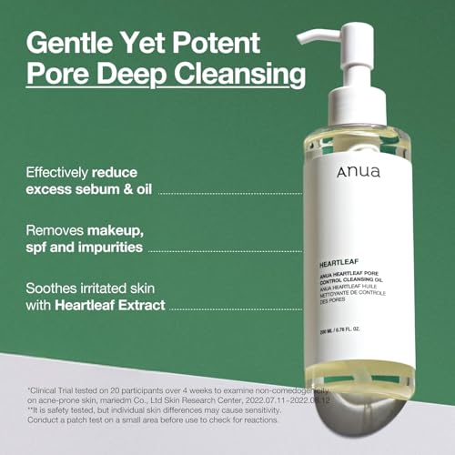 Anua Heartleaf Pore Control Cleansing Oil, Pore Cleanser, Sebum Care, Gentle Melting Oil Cleanser for Face, Safe For All Skin Type, Daily Hydrating Makeup Remover, Korean Skin Care (6.76fl.oz)
