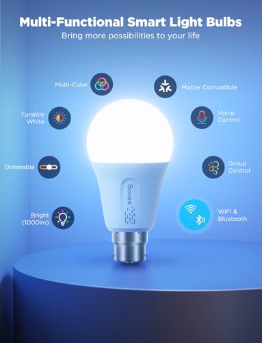 Govee LED Smart Light Bulbs, 1000LM Color Changing Light Bulb, Wi-Fi & Bluetooth, Work with Alexa and Google Assistant, Dimmable RGBWW A19 75W Equivalent Smart Bulbs for Bedroom, Living Room, 2 Pack