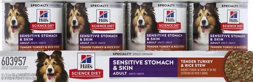 Hill's Science Diet Adult Sensitive Stomach & Skin Wet Dog Food, Turkey & Rice, 12.5 oz. Cans, 12-Pack
