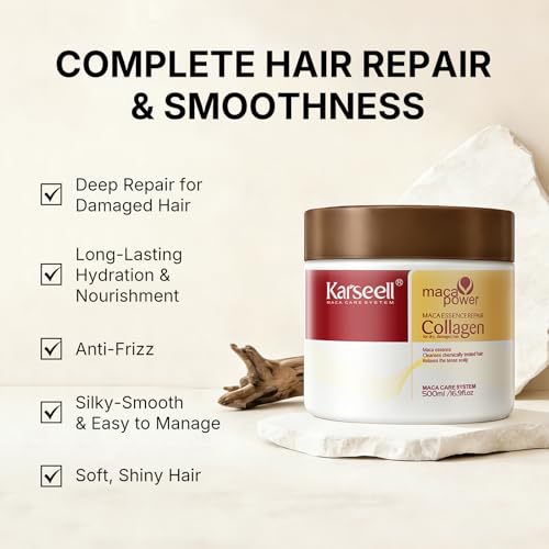 Karseell Collagen Hair Treatment Deep Repair Conditioning Argan Oil Collagen Hair Mask Essence for Dry Damaged Hair All Hair Types 16.90 oz 500ml