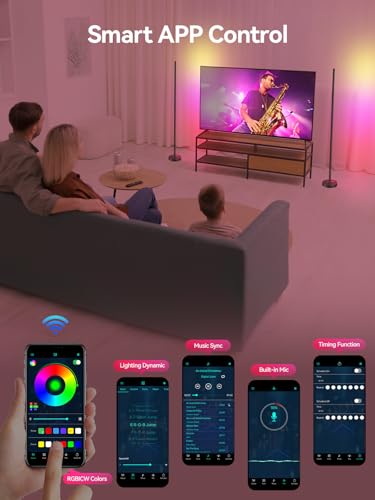 OIYN Smart RGBICW LED Corner Floor Lamp - 16 Million DIY Colors, 68+ Scenes, Music Sync, App & Remote Control, Color-Changing Ambient Lighting for Living Rooms, Bedrooms, and Gaming Rooms