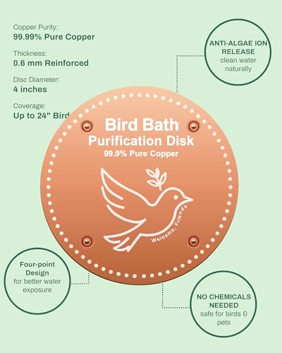 Bird Bath Purification Disk Pure Copper Outside Winter Solar Power Birdbath Heater Deicer Cage Hanging Bowl Metal Warmer Deck Railing Glass Concrete Ceramic Stone Stand Outdoor Fountain Station