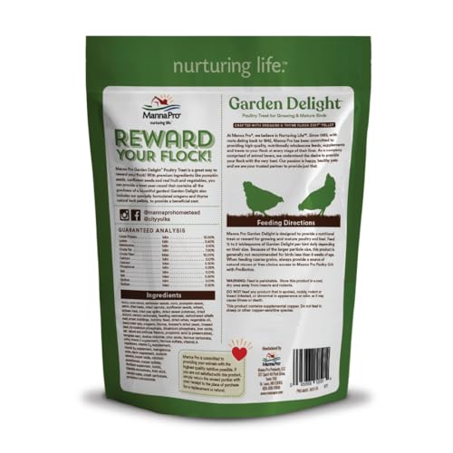 Manna Pro Garden Delight Chicken Treat, Dried Vegetable & Herb Treat Mix for Chickens, Ducks, and Poultry, Natural Coop Enrichment Snack for Hens and Backyard Birds, Made in USA, 2.25 lb Bag